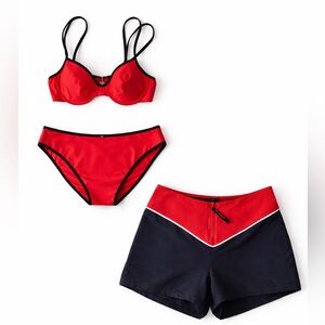 Vintage 90s Y2K Nautica Red Navy Bikini & Shorts 3PC Set Medium